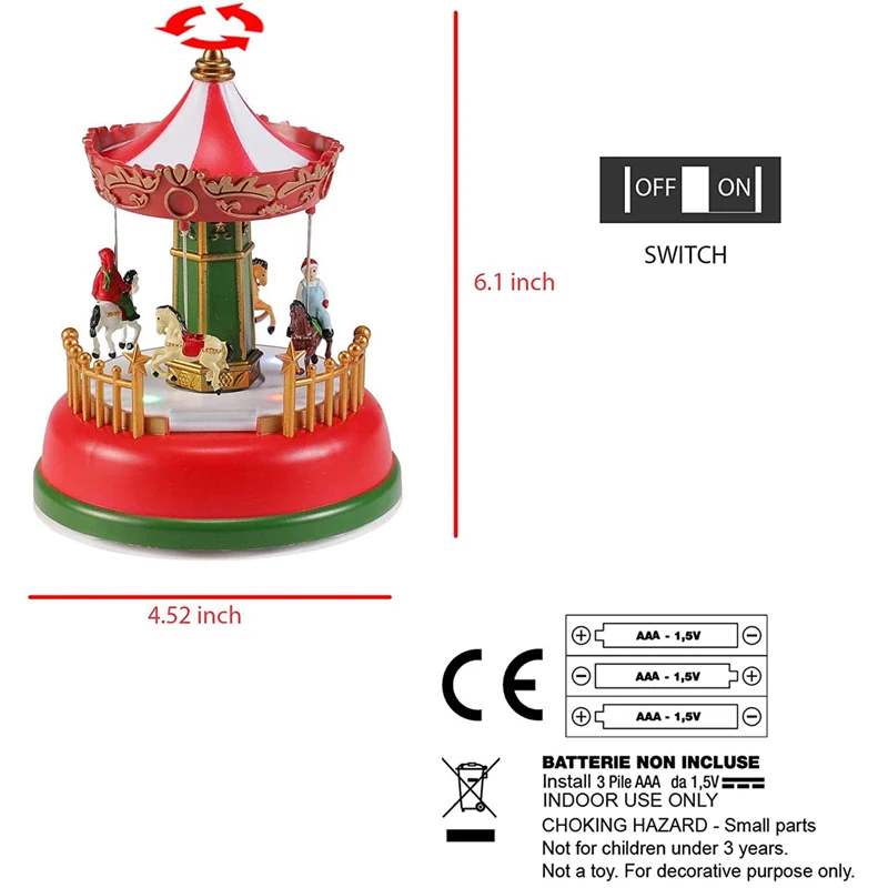 Carnival Animated Ferris Wheel Christmas Scene Illuminated Village Collection, Home Desk Decoration, Displays LED Lights Musical