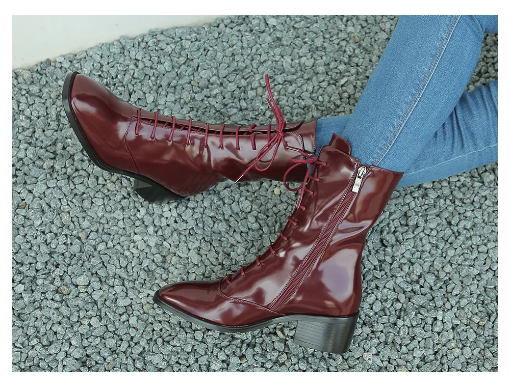 SOPHITINA/удобные ботинки с квадратным носком; модная женская обувь из высококачественной лакированной кожи на квадратном каблуке; ботинки на шнуровке; SO254