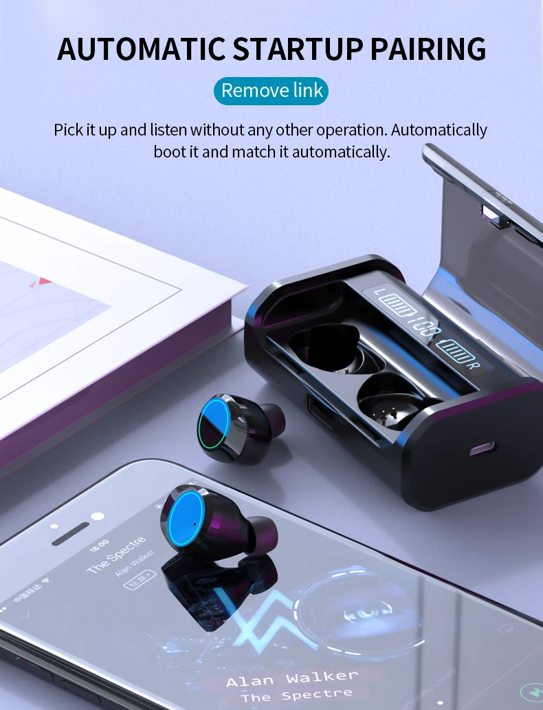 Pantalla LED de energía auriculares Bluetooth TWS auriculares estéreo de negocios Bluetooth auriculares inalámbricos con caja de
