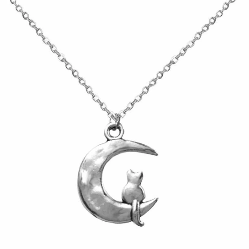 Silver Chain Choker Steampunk Necklace Moon Charms Pendants Retro Vintage Gift 