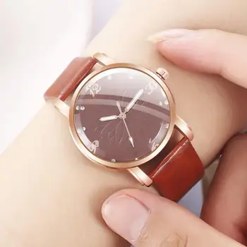 

Simple Sun Flower Dial Round Fashion Watch Women's Quartz Watch Leather Band Diamond Ladies Clock Analog reloj mujer New XB40