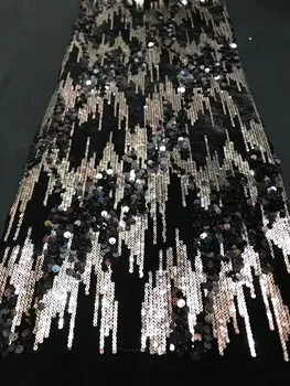 

Nigerian Lace Fabric 2019 High Quality Sequin Velvet Lace Fabric Black Gold Embroidered Tulle African Velvet Lace Fabric 5 Yards