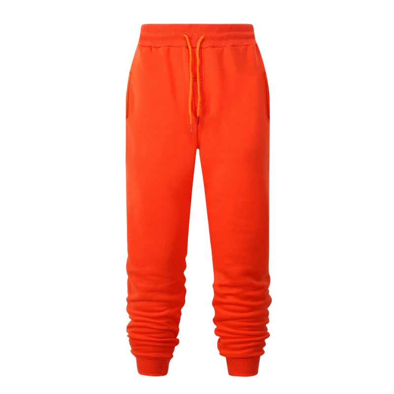 New Men Pants Solid Color Fleece Warm Threaded Cuffs High Quality Fashion Orange Sweatpants Trousers Casual Joggers Bodybuilding mens khaki pants