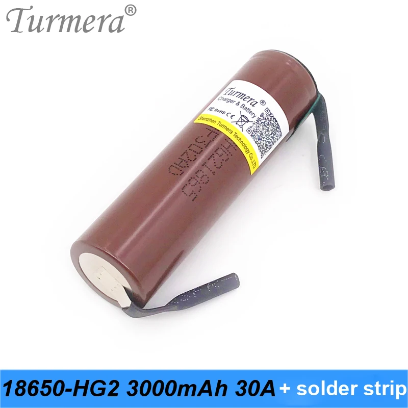 2019 Turmera original 18650 battery 3000mah hg2 18650 30a 3000mah with soldering strip for screwdriver battery and E-bike battery 06