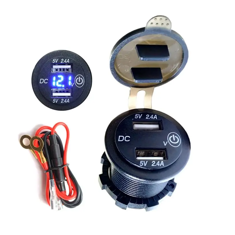 12V 24V Dual USB Автомобильное зарядное устройство 2.4A светодиодный вольтметр автомобиля Зарядное устройство адаптер с сенсорным экраном вкл/выкл переключатель