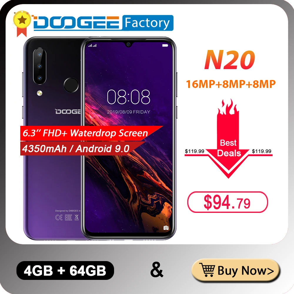 Смартфон DOOGEE N20 4+64ГБ 16+8+8МП/16МП 6 3" | Мобильные телефоны и аксессуары