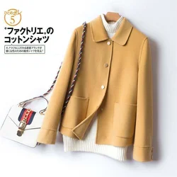 Casaco de lã dupla face com bolso feminino 2021 outono e inverno nova moda high end jaqueta francês curto quente feminino topo