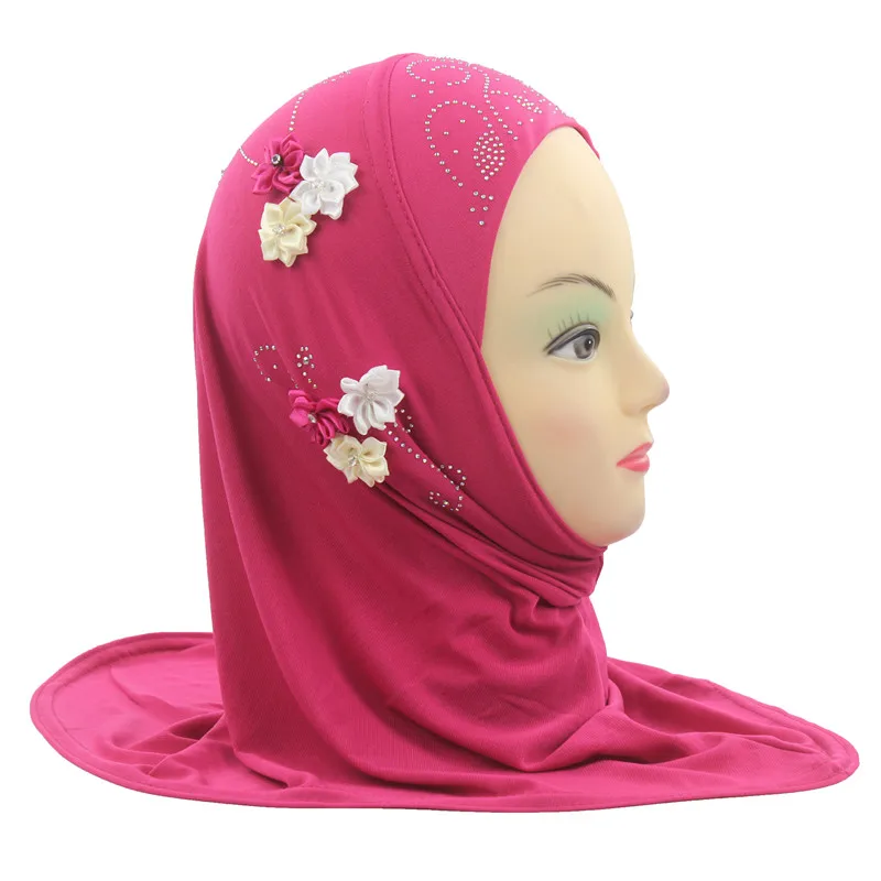 Мусульманский хиджаб шарф хиджаб для девочки шарф на голову повязка на голову с цветами хиджаб для девочек От 1 до 5 лет - Цвет: Rose Red