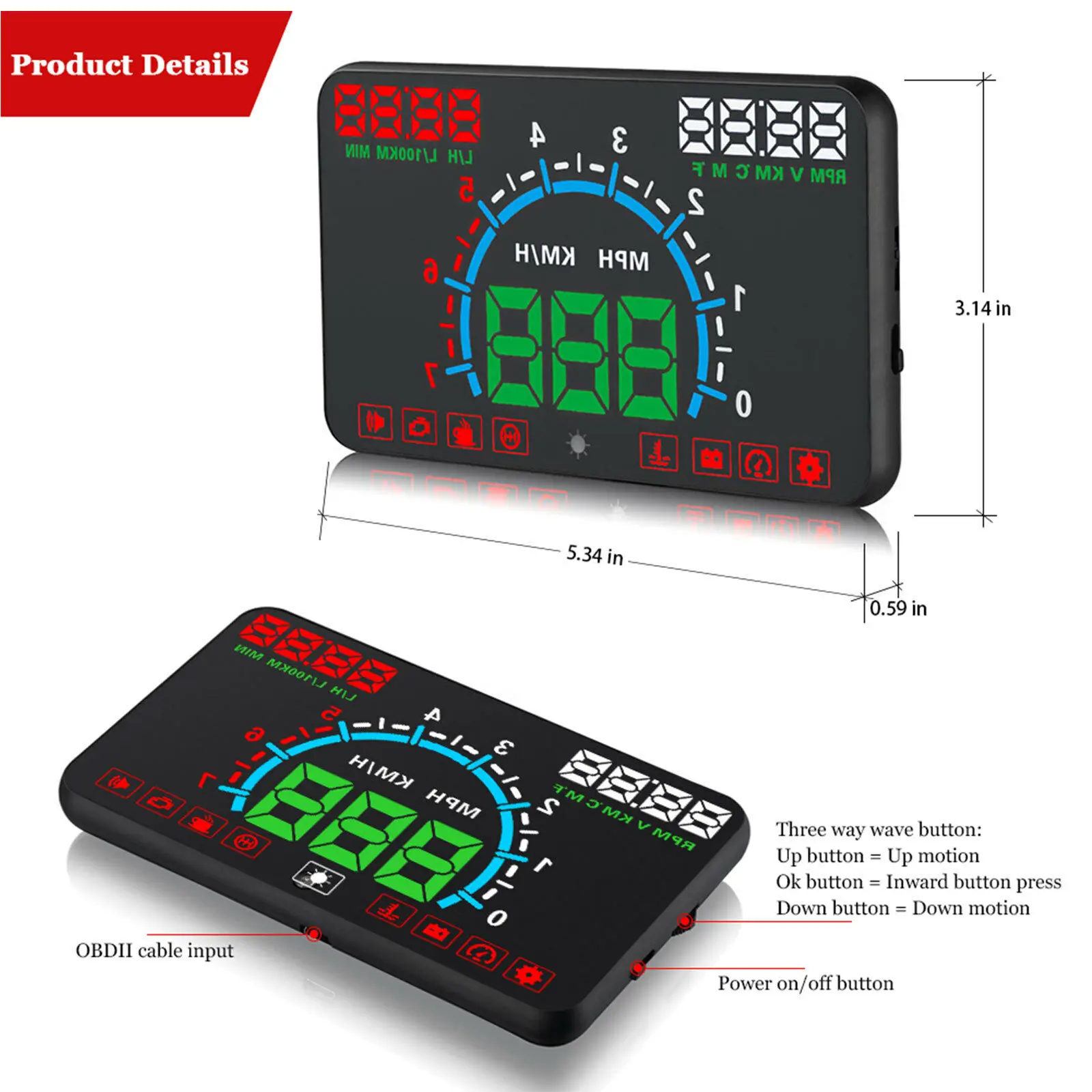 Автомобильный OBDII HUD E350 автоматический OBD2 дисплей на голову 5," приборная панель с сигнализацией превышения скорости расход топлива дисплей hud проектор