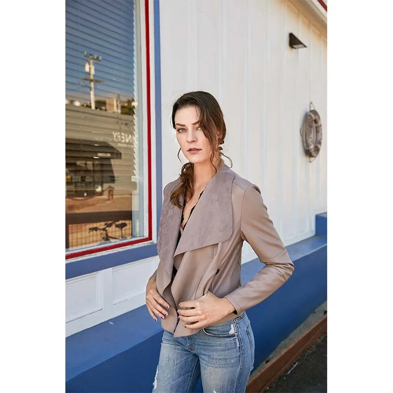 2703.53руб. |Escalier женские Куртки из искусственной кожи тонкий открытый передний блейзер с лацканами куртки-in Кожа и замша from Женская одежда on AliExpress 