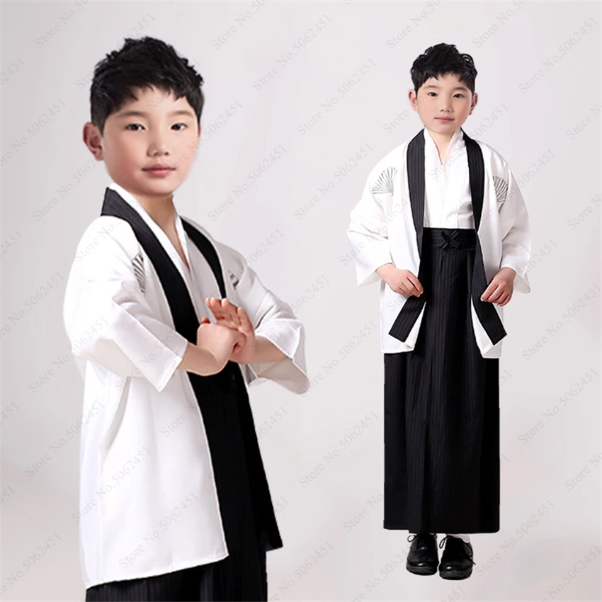 Традиционное японское кимоно самурая для мальчиков, мантия, карнавальный костюм, детская одежда для воина, комплект юката аодай, платье, японская одежда - Цвет: Белый
