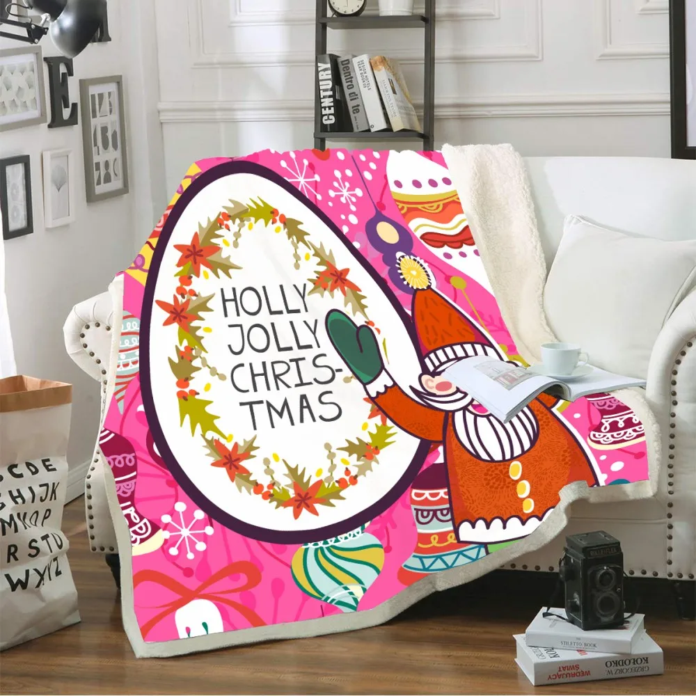 

Holly Jolly Christmas Throw Blanket Sherpa Plush Blanket Garland Santa TV Blanket Warm Knee Blanket Winter Sheets Picnic Blanket