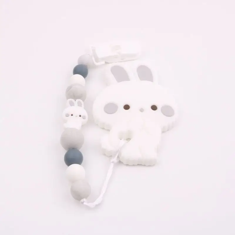 OOTDTY 2 шт./компл. Детская Соска из силикона зажим с мотивами из мультфильмов, для новорожденных, соски с цепочкой для младенцев, милый кролик моделирования Прорезыватель зубов для младенцев комплект