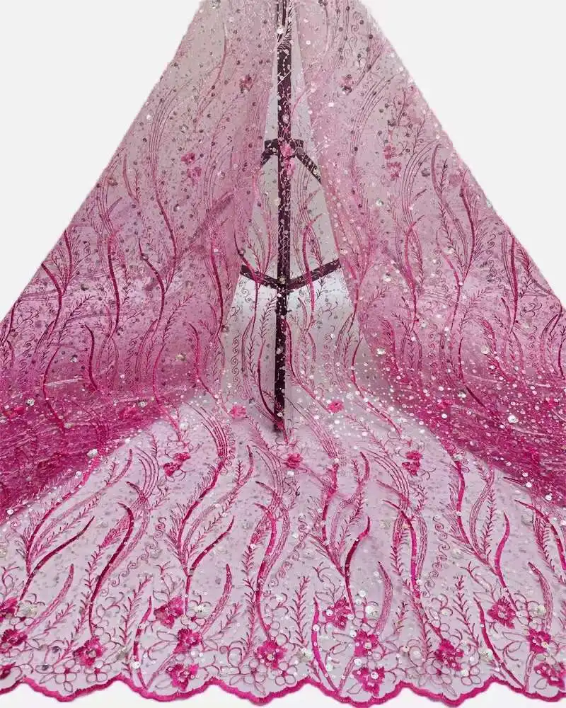 

Super sequined fabric lace With beads embroidery French mesh lace African fabric for Evening dresses party/wedding dress 5 yards