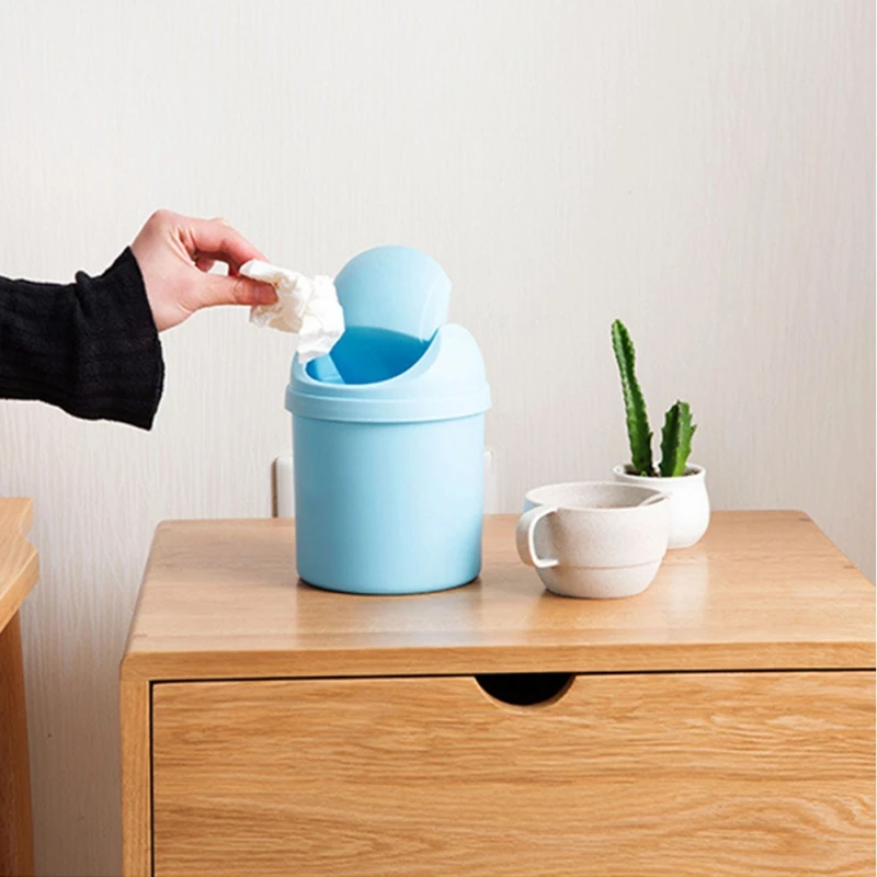 

Unique Mini Small Trash Can Multi-function Household Shake Lid Type Waste Bin PlasticTrash Can For Desktops