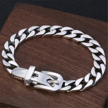 Чистое Твердое Серебро 925, пряжка на ремне, массивная цепочка, браслет для мужчин, оксид, тайское модное серебро, Стильное мужское ювелирное изделие, подарки