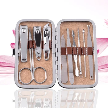 

10pcs Clippers Cuticle Manicure Set Tools Nail Clipper Pedicure Stainless Steel With Case Portable Practical Multifunctional