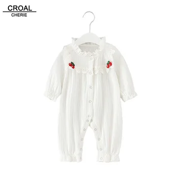 

CROAL CHERIE Autumn New Born Baby Clothes Baby Girls Romper Cute Fruit Baby Jumpsuit Ruffle Knitted Baby Clothing White Pink