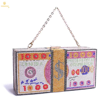 

Stack of Cash Clutch Purses Women Crystal Evening Bags Designer Rhinestones Handbags