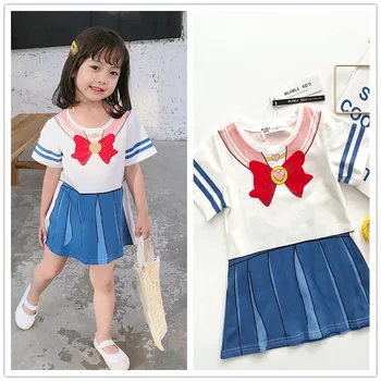 

kids clothes baby girls dress 2020 Cartoon Sailor Moon print summer short sleeve 100% cotton dress toddler dress