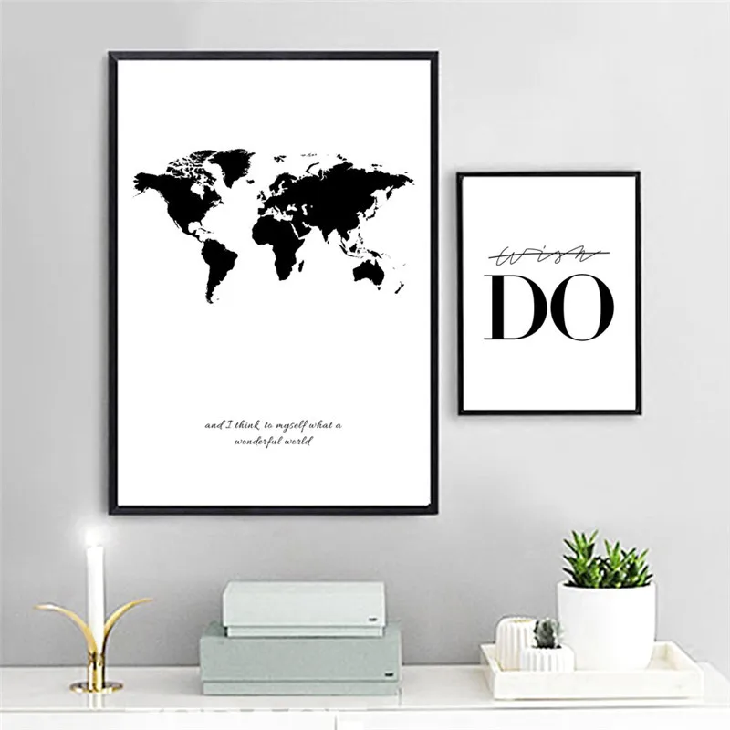 YUMEART World Map Canvas Wall Art Painting Black And White Print Poster Decorative Pictures Living Room Study Decor | Дом и сад