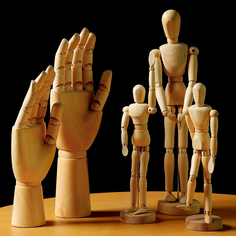 

Wooden Hand Man Wood Drawing SKETCH Mannequin Modle Artist Movable Limbs Human Male Miniatures Figurines Decoration Crafts
