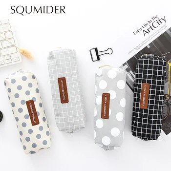 

Simple Plaid Dot Solid Color Pencil Case Quality Canvas Pencilcase School Supplies Cute Stationery School Pencil Box