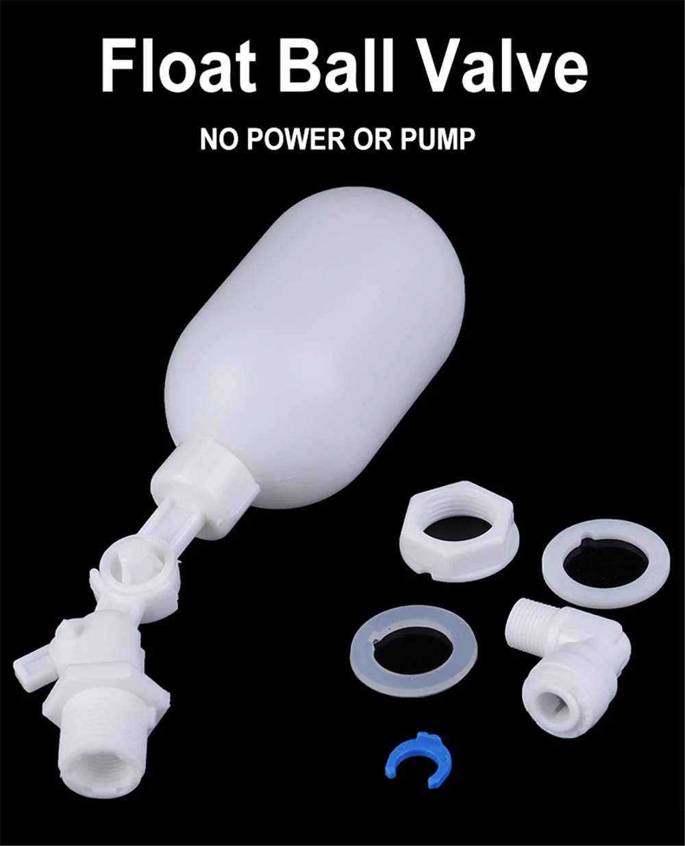 1/4 Inch Float Ball Valve For RO Water Purifier Aquarium Auto Water Changer Float Valve Plastic White Water Level Controller