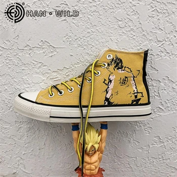 

Cartoon Graffiti Men Canvas Shoes High Top Dragon Ball Goku Printed Casual Shoes High Quality Mens Vulcanize Sneakers