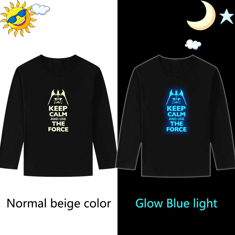 LYTLM/Одежда для мамы и сына с надписью «Keep Calm and use The Force» забавная футболка светящаяся детская футболка в стиле аниме, светящиеся футболки с рисунками для мужчин