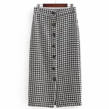 Женские клетчатые твидовые пуговицы для юбки осень зима модные офисные женские миди юбки прямые деловые винтажные женские юбки