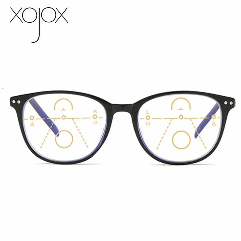 XojoX, анти-синий светильник, прогрессивные, Мультифокальные очки для чтения, для женщин и мужчин, прозрачные линзы, очки для дальней дальности, диоптрий