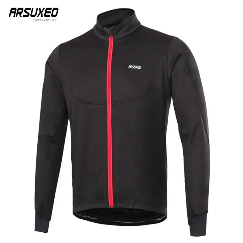 ARSUXEO, теплые куртки для велоспорта, зимняя теплая ветрозащитная Водонепроницаемая велосипедная куртка, верхняя одежда для прогулок, походов, бега, спорта - Цвет: Black