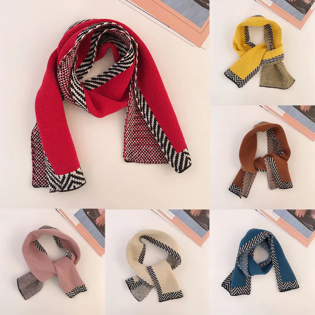 Womens Short Scarf Scarves Ladies Warm Paragraph Stripe Winter knitting