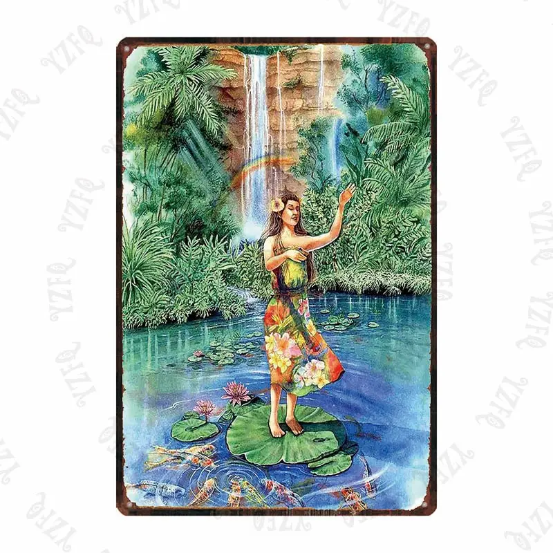 Tiki Time Luau Металлический Знак Pin Up девушка танец хула настенный плакат Бар Искусство домашний винтажный Декор Путешествия Сувенир Куадрос DU-5367A - Цвет: DU-5386