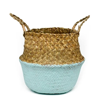 

Rattan Basket Straw Basket Garden Foldable Flower Pot Hanging Wicker Storage Basket Woven Seagrass Basket Rattan Flower Vase-Siz
