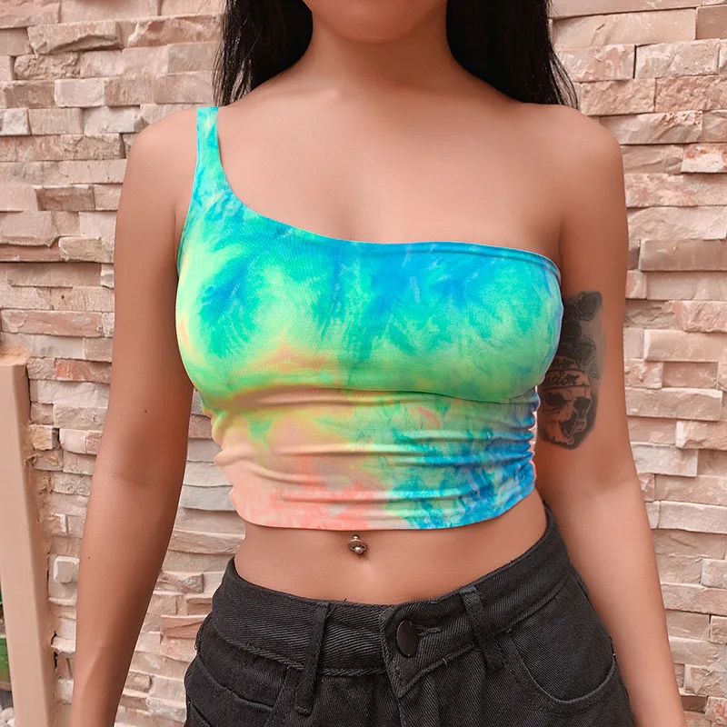 Multicolor impresión Off Shoulder Crop Top verano mujer Fiesta del Club corta Bustier de Tank Tops blusa T Camisas de mujer|Camisetas sin mangas| - AliExpress
