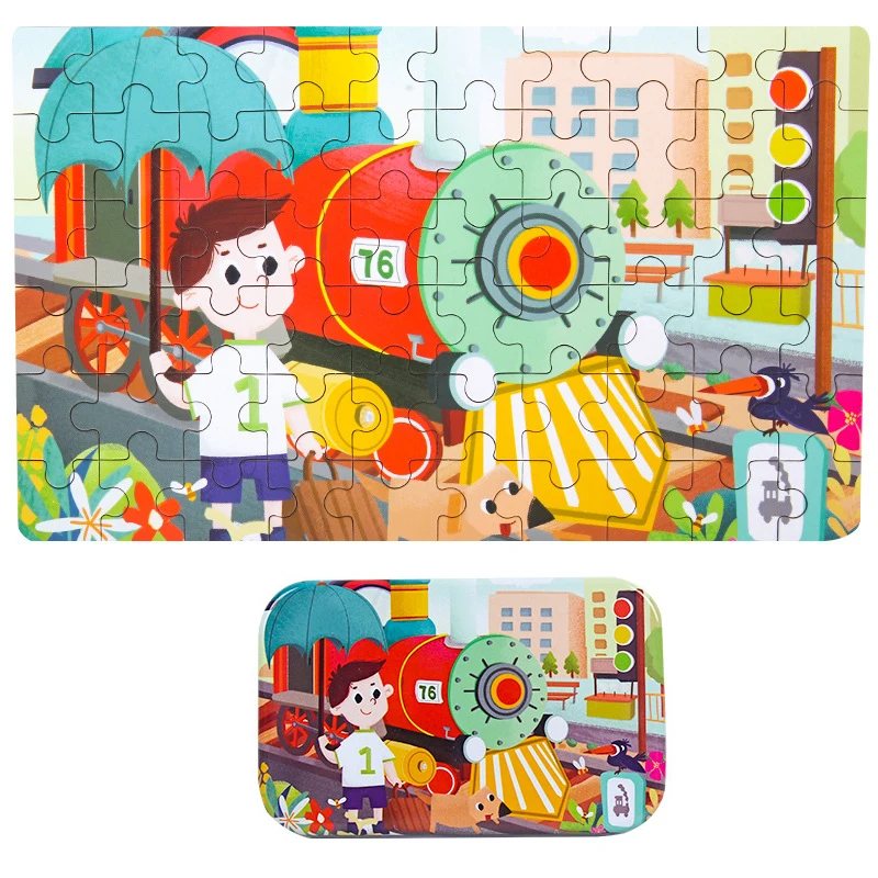 New 60 Pieces Toy Cartoon Animal Style Wood Jigsaw Puzzles Kids education game 
