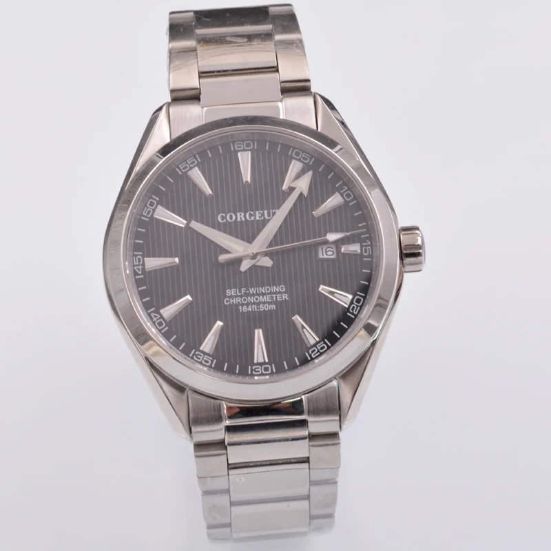 

41mm Corgeut Men's Watch Black Dial Stainless steel strap Sapphire Glass Automatic Watch Big Face