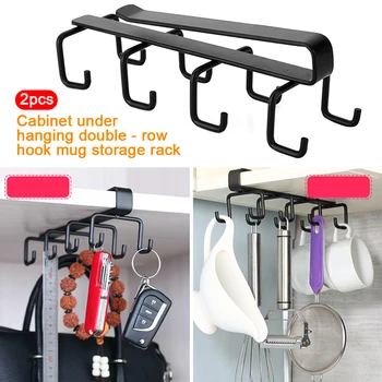 

2pcs Pot Cup Holder Coffee Mug Cookware Storage Under Cabinet Kitchen Accessories 8 Hooks Draining Utensil Modern Space Saving