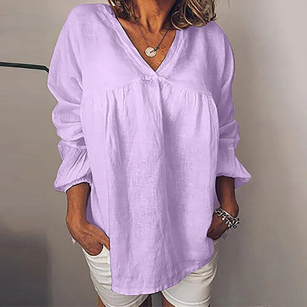 Women Blouses 2019 Fashion Puff  Long Sleeve Top Shirt Solid Elegant White Office Lady Shirt V-Neck Loose Chemise Femme 822