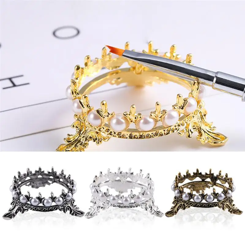 2 шт Набор ручек для дизайна ногтей винтажный держатель для ручек для маникюра с короной жемчужная инкрустация стойка для маникюра позолоченный Цветной держатель для ручек для рисования