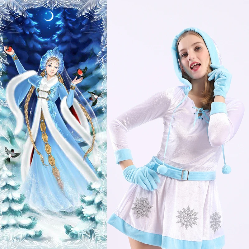 

2019 New Snegurochka Costumes Snow Maiden Xmas Cosplay Dreamy Women Sexy Christmas Santa Helper Snegurka Dress Costumes