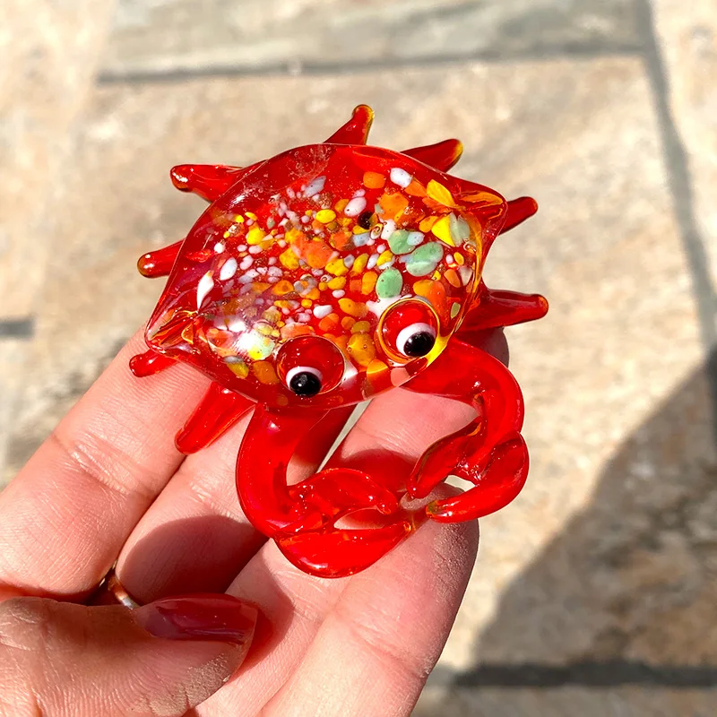 2.75l Brown Green Crab Figurine Miniature Blown Glass Crabs Crustacean