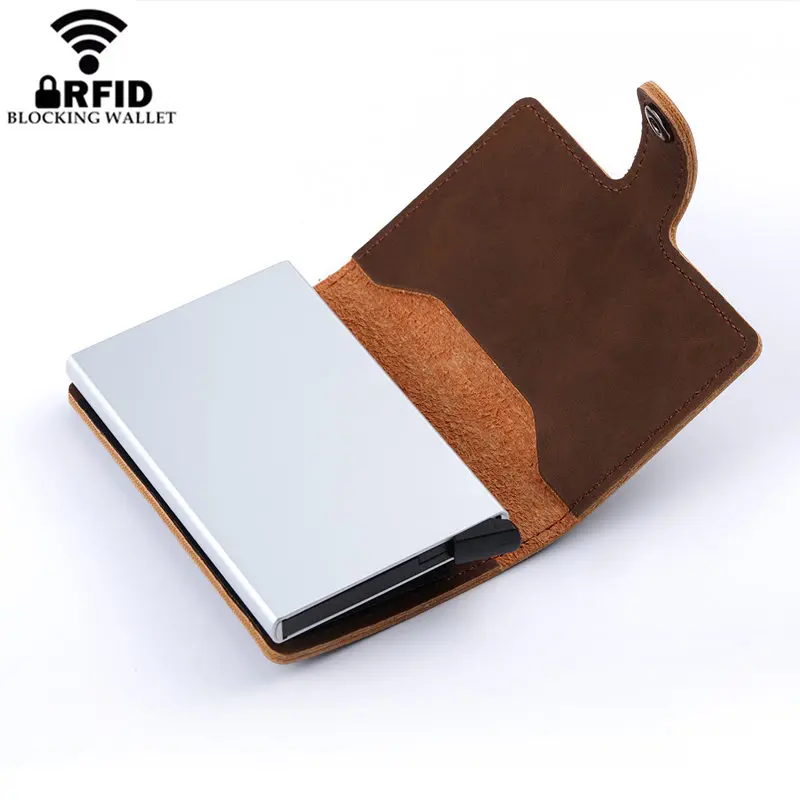 BYCOBECY винтажный кошелек для карт протектор RFID Противоугонный смарт-кошелек Тонкий чемодан бизнес роскошный чехол для карт