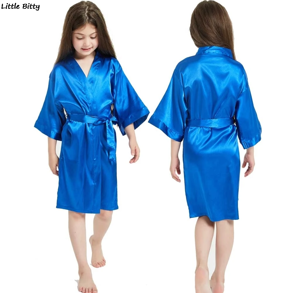Wedding Party Robes for Girls Children Satin Pajamas Teen Girls Sleepwear Bathrobes for Children Silk Kimono Bathrobes Kids