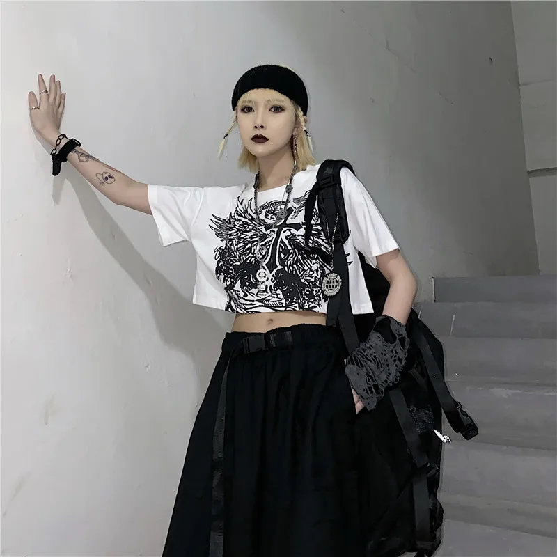 Gothic Stijl Crop Top Harajuku Grafische T-shirt Voor Vrouwen Ulzzang Tshirt Zomer Tee Short Goth Kleding Korte Mouw album y2k