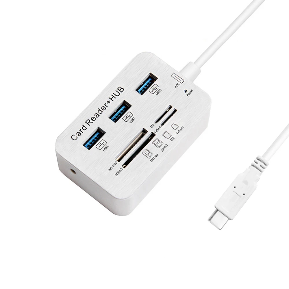 Концентратор USB Type C OTG концентратор usb комбинированный Многофункциональный кардридер с 3 портами USB поддержка MS/M2/SD/MMC/TF карты для ПК ноутбука телефона