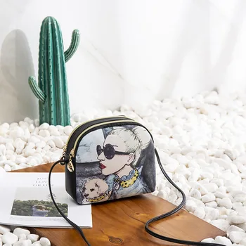 

Women's Printed Double Shoulder Phone Bag New Style Wind-up Shell Bag purses and handbags clutch