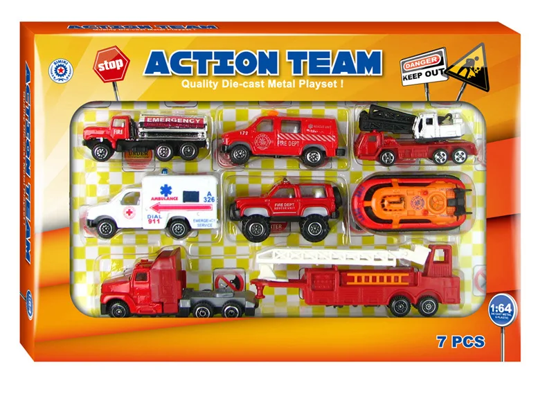 

Hot Sales Alloy Car Model 7-Piece Set Fire Truck Police Car Engineering Vehicle Military Model Toy Gift